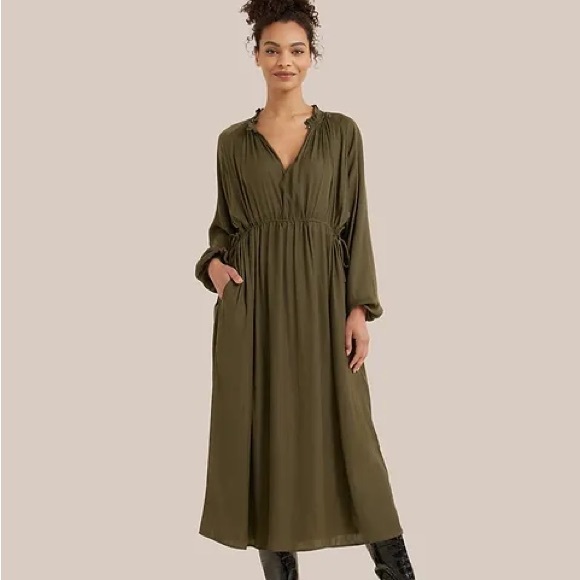 Magdalena Long Sleeve Plisse Dress - Cypress - Picture 1 of 4